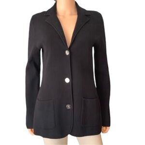 Chaps Sweater Blazer Black 3 button Single breasted Silver buttons Women’s L